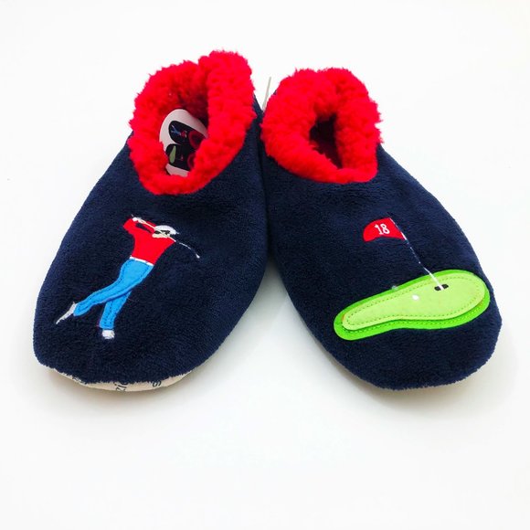 NWT Snoozies Men's Slippers Golf the 18th Hole Medium 9/10 Dark Navy Blue - Picture 2 of 5